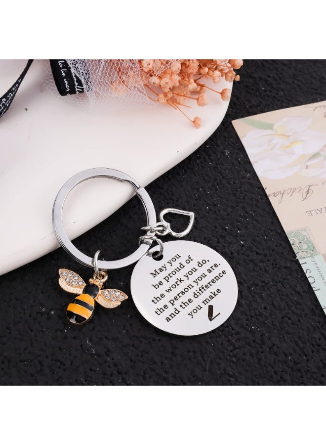 Bee Keychain for Women Men Bee Appreciation Keychain for Teacher Graduation from Students Thank You Gifts Christmas - Image 4
